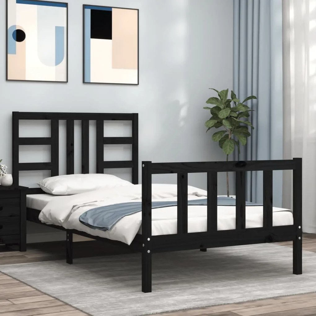 vidaXL Estrutura de cama com cabeceira 100x200 cm madeira maciça preto