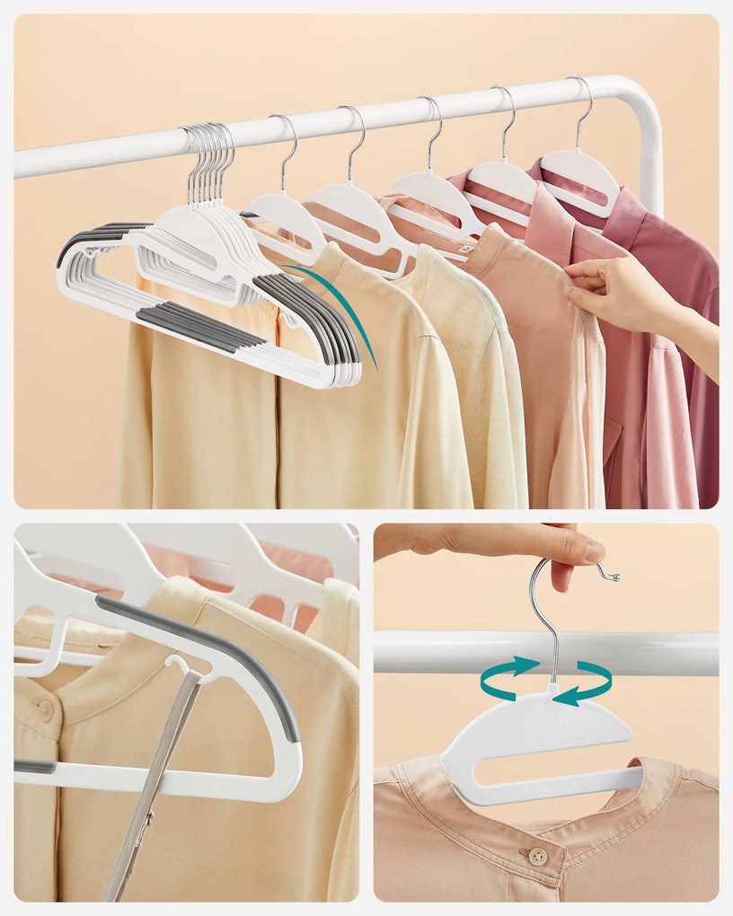 Conjunto 20 Cabides com abertura em forma de S Branco-cinzento