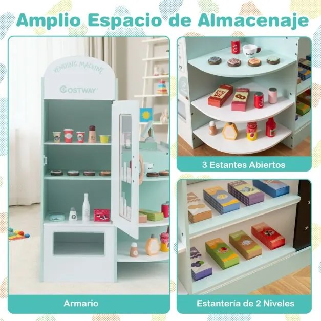 Supermercado infantil de Brincar de madeira 89 cm x 57 cm x 88 cm com caixa registradora Máquina POS Vending para crianças de 3 a 8 anos Verde