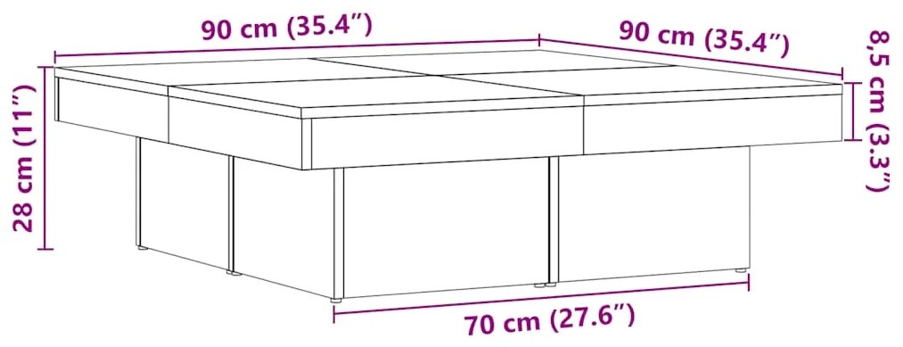 Mesa de centro 90x90x28 cm derivados de madeira madeira velha