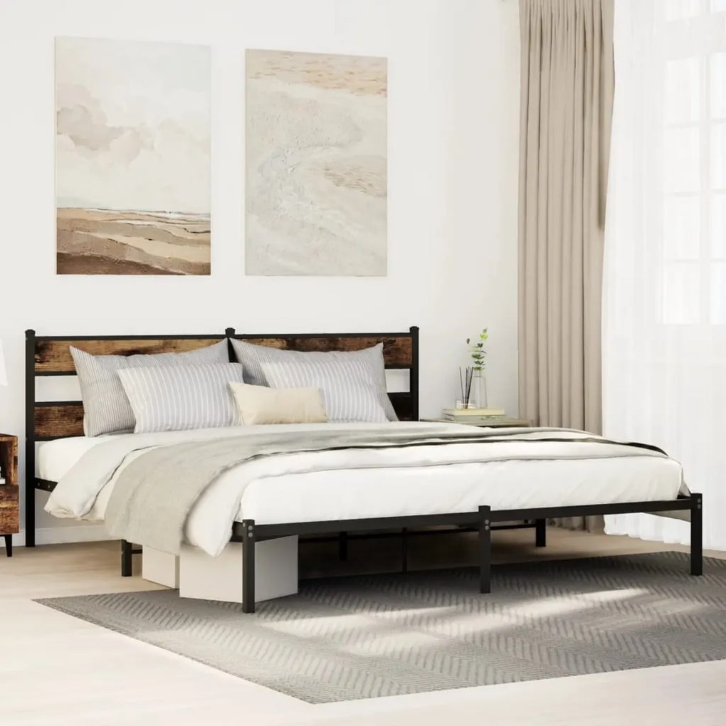 vidaXL Estrutura de cama sem colchão 200x200cm metal carvalho fumado