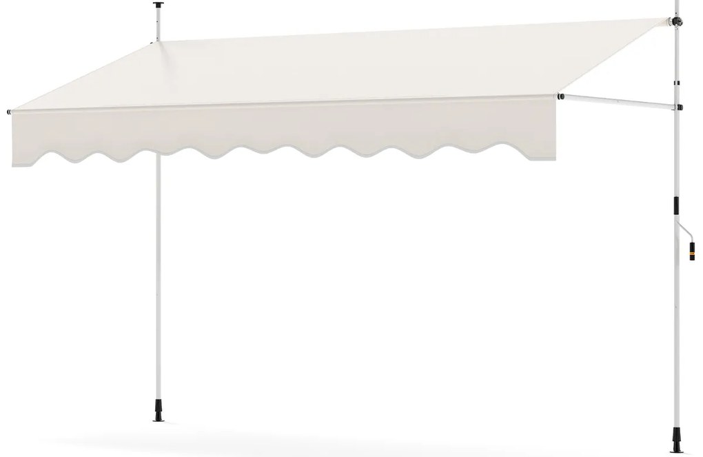 Toldo retrátil manual 3 m x 180 cm Sombra exterior ajustável sem perfuração com manivela para pátio, varanda, jardim Branco