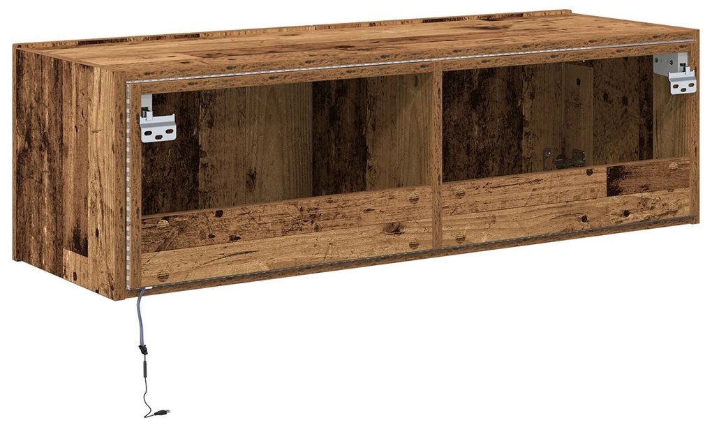 Cabinet de TV vidaXL com Luzes LED Madeira Velha 100x35x31 cm