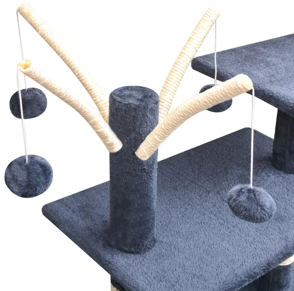 Árvore p/ gatos c/ postes arranhadores sisal 125 cm azul escuro