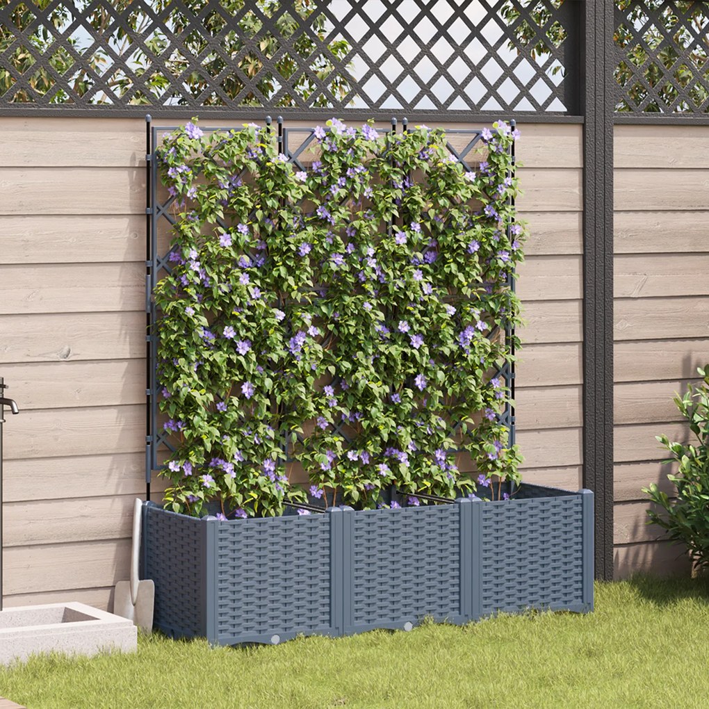 vidaXL Vaso de Jardim com Treliça 3 pcs Cinza Claro 120x40x143 cm