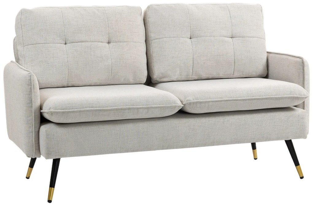 HOMCOM Sofá de 2 Lugares Sofá Moderno Estofado em Poliéster com 4 Almofadas Apoio para os Braços e Pés de Aço para Sala de Estar Escritório Carga Máxima 240 kg 139x68x80 cm Creme