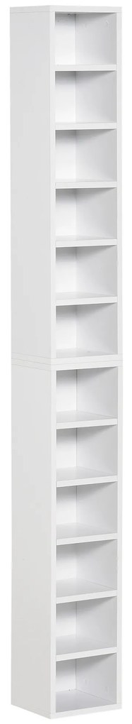 HOMCOM Lote de 2 estantes colunas Armário de Armazenamento CD-DVD 6 + 6 Compartimentos dim. 21C x 19L x 88A cm capacidade Máx. 160 CD Branco | Aosom Portugal