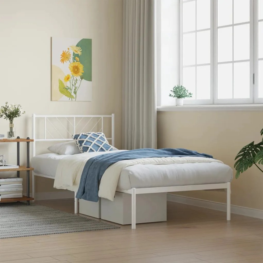 Estrutura de cama com cabeceira 100x190 cm metal branco