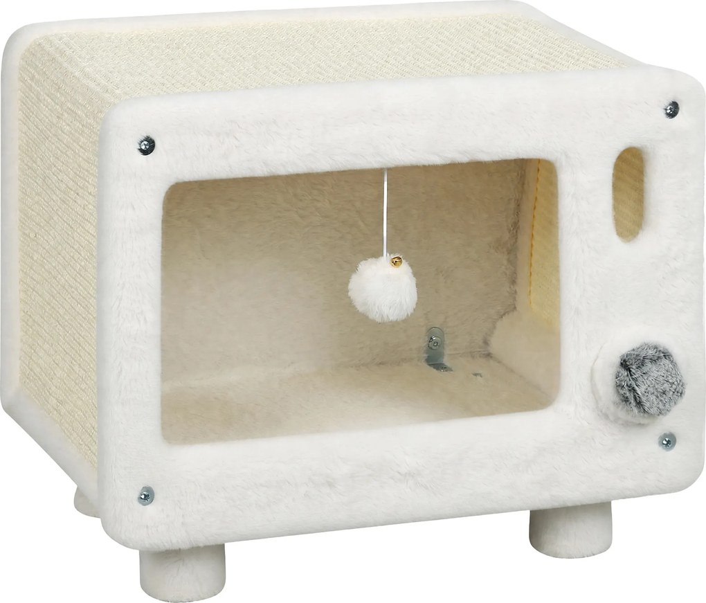 PawHut Casinha para Gatos em Design TV, Toca com Rede e Bola de Brincar, Tapete de Sisal para Arranhar, para Gatos até 7 kg 50 x 33 x 42 cm | Aosom Portugal
