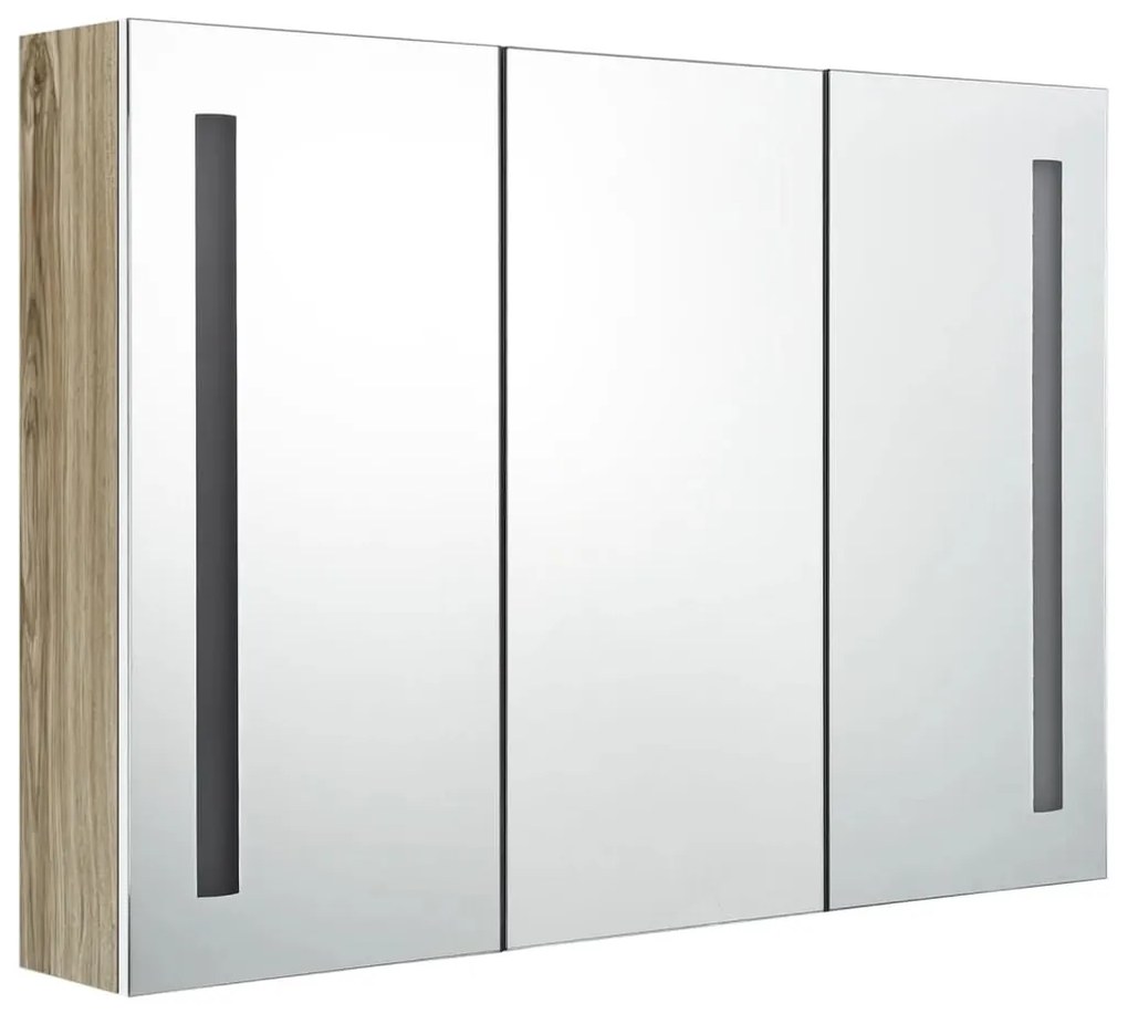 Armário espelhado casa de banho LED 89x14x62 cm branco/carvalho