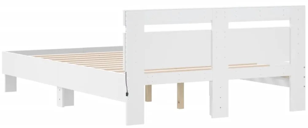 Estrutura de cama com cabeceira e luzes LED 120x190 cm branco
