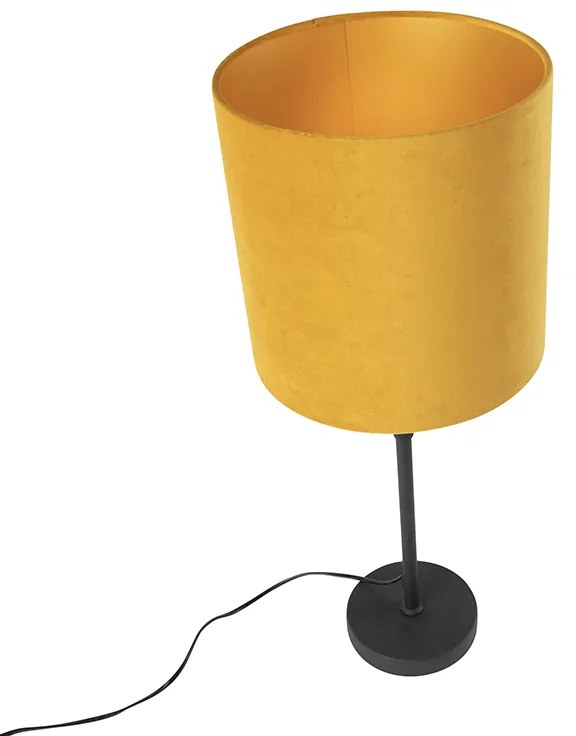 Candeeiro de mesa preto com cúpula em veludo amarelo com dourado 25 cm - Parte Country / Rústico