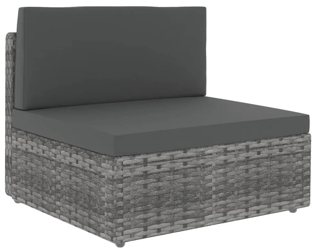 7 pcs conjunto lounge de jardim c/ almofadões vime PE cinzento