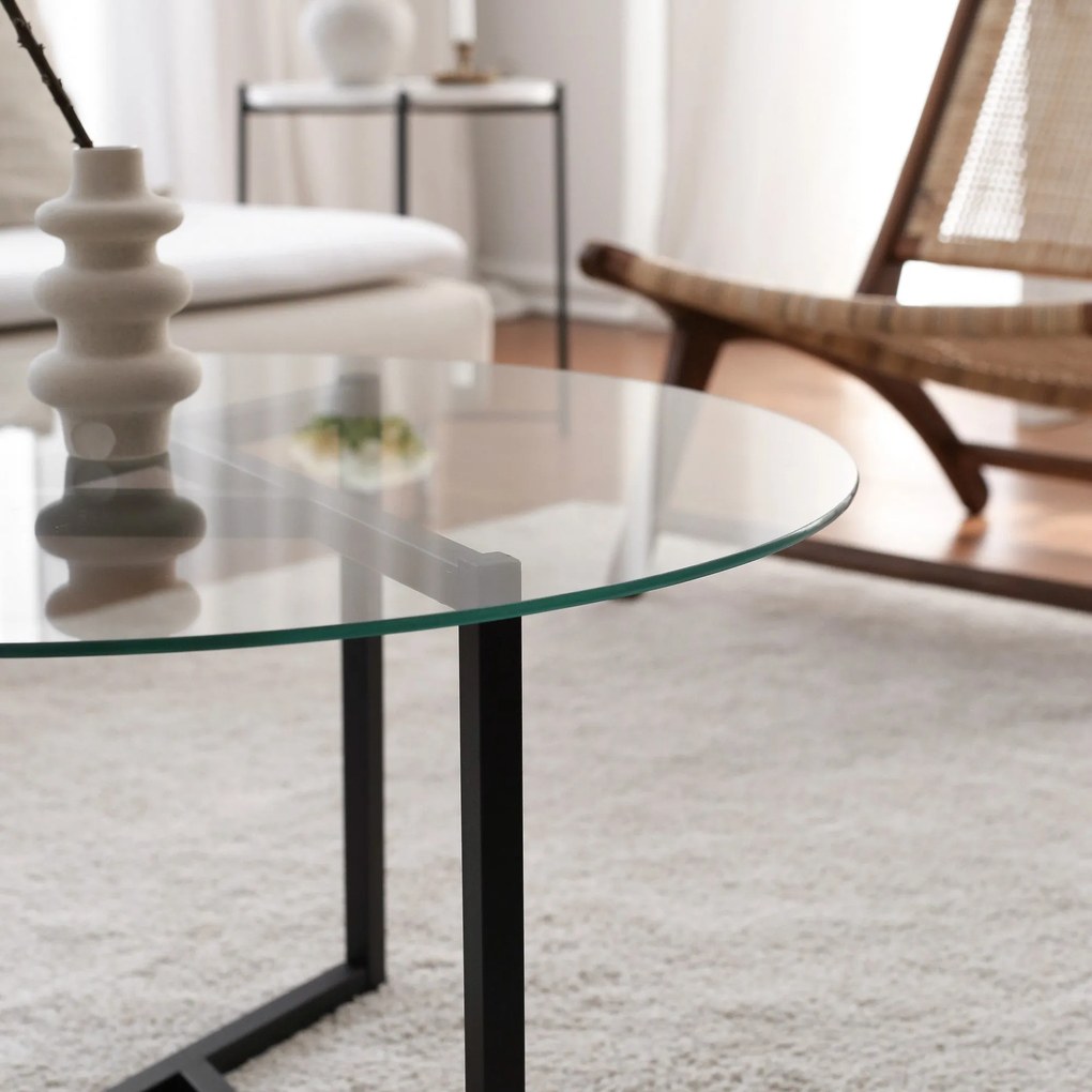 Mesa de Café Trio Sehpa - Transparente e Preta - 75x42x75 cm