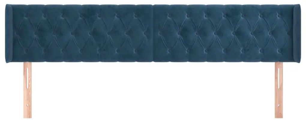 Cabeceira de cama c/ abas veludo 203x16x78/88cm azul-escuro