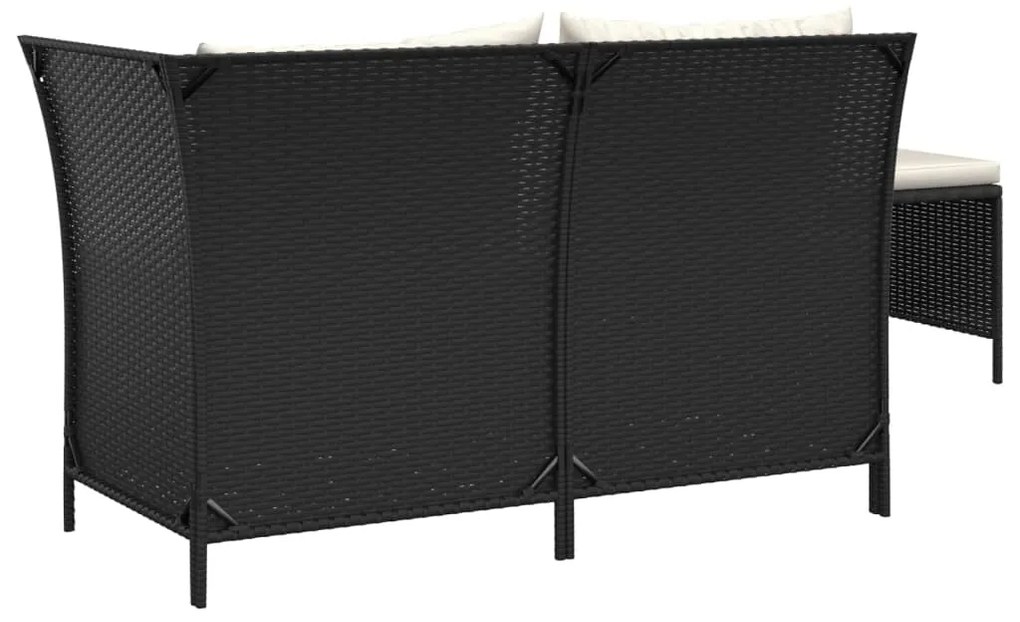 3 pcs conjunto lounge de jardim c/ almofadões vime PE preto