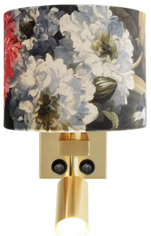 Aplique de Parede Latão com Candeeiro de Leitura e Abajur 18 cm Flores - Brescia Moderno