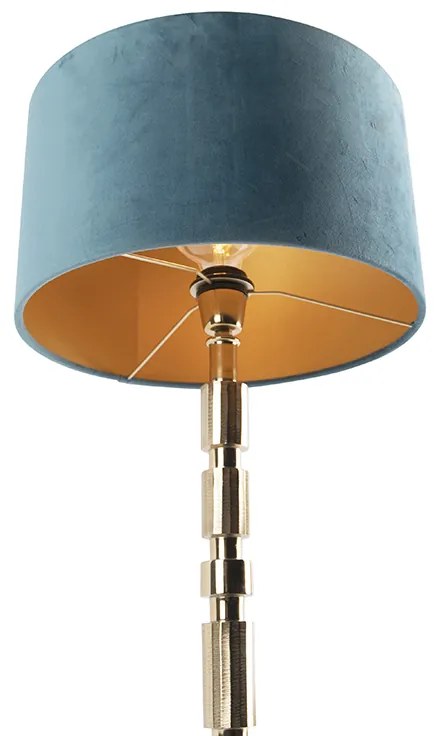 Candeeiro de mesa Art Déco ouro abajur veludo azul/ouro 35cm - TORRE Art Deco