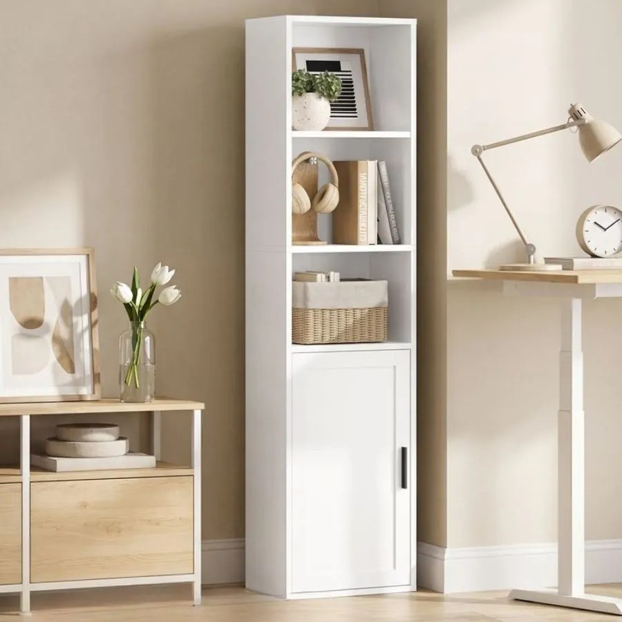 Estante com 5 prateleiras e porta, 31,8 x 24 x 145,9 cm Branco
