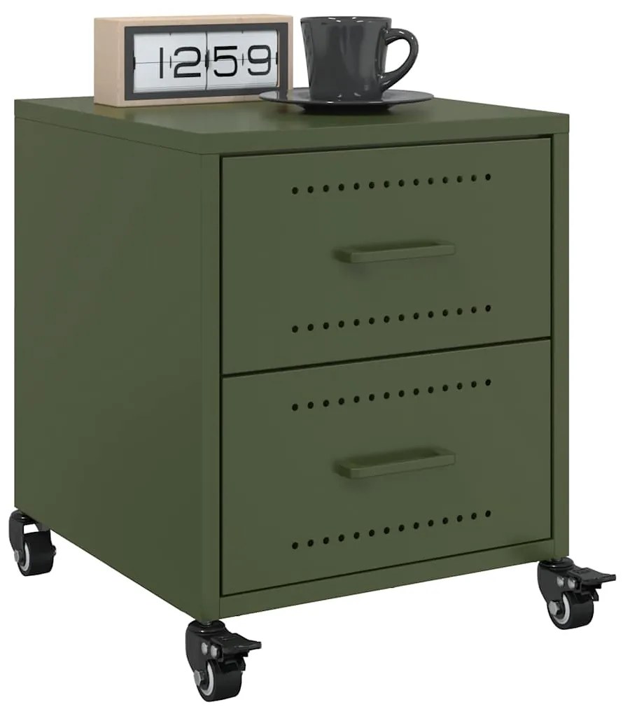 vidaXL Mesas de cabeceira 2 pcs 36x39x43,5 cm aço verde-azeitona
