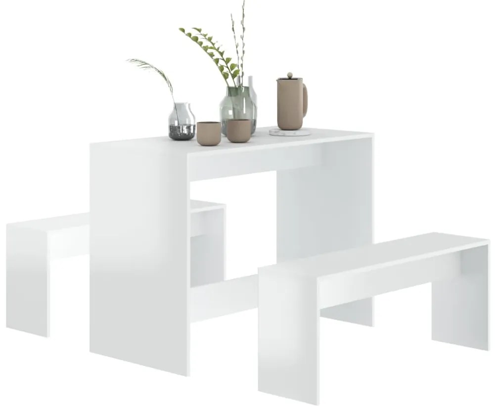3 pcs conjunto de jantar derivados de madeira branco brilhante