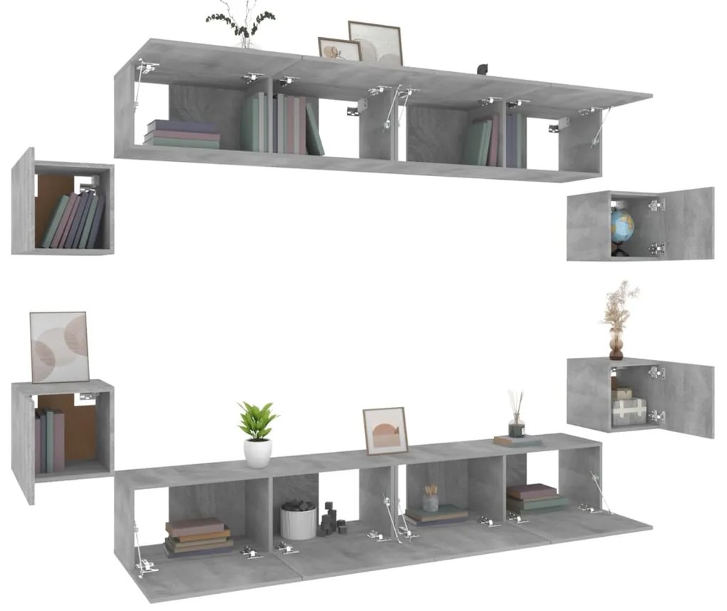 Conjunto móveis de TV 8 pcs madeira processada sonoma cinza