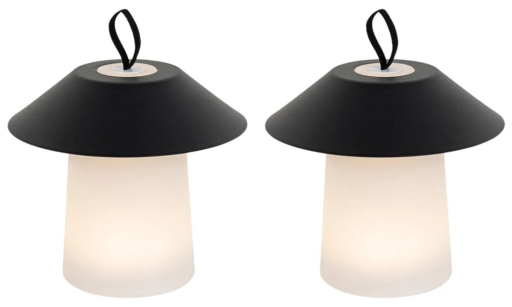 Conjunto de 2 Candeeiros de Mesa Cogumelo Preto C/ LED Recarregável - Ivan