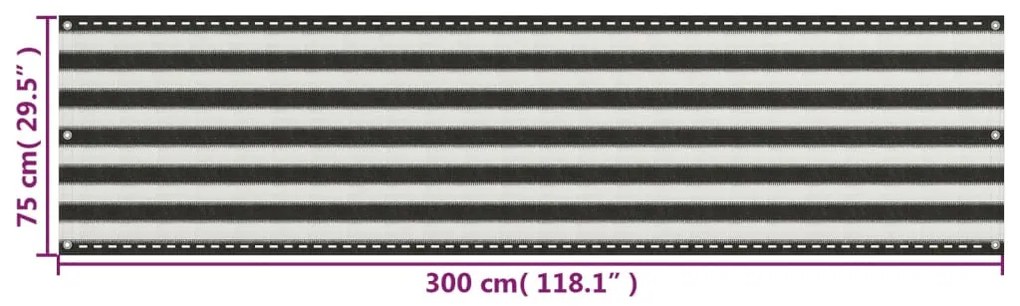 Tela varanda PEAD 75x300 cm antracite e branco