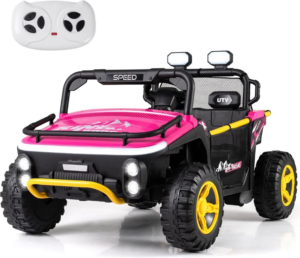 Carro elétrico para crianças 24V 2 lugares com controle remoto, música, luzes e conexão sem fio, buzina Rosa