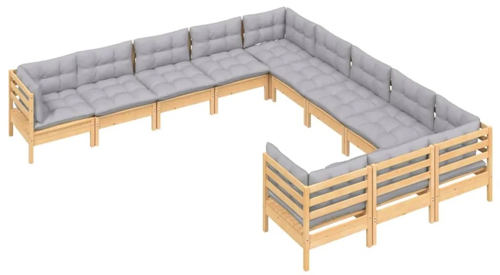11 pcs conjunto lounge de jardim c/ almofadões cinza pinho