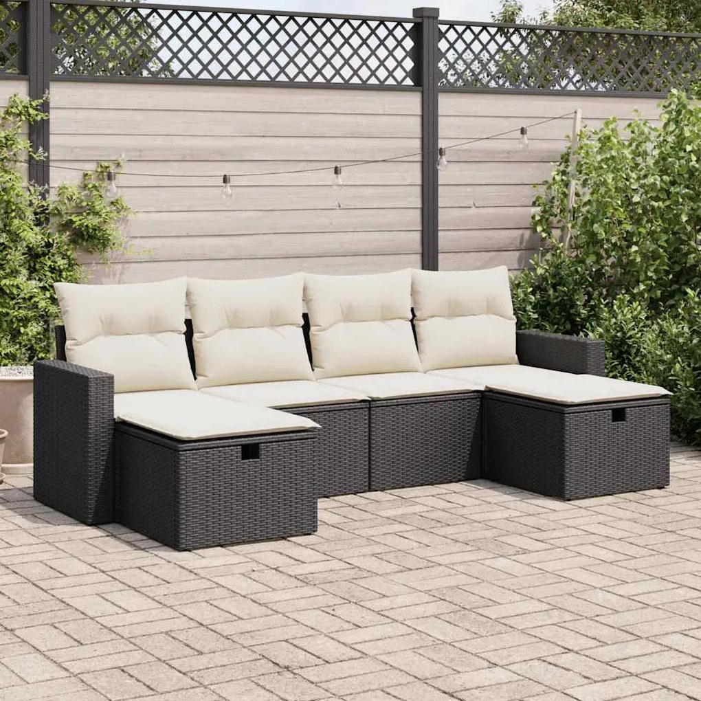 vidaXL 6 pcs conjunto sofás de jardim c/ almofadões vime PE preto