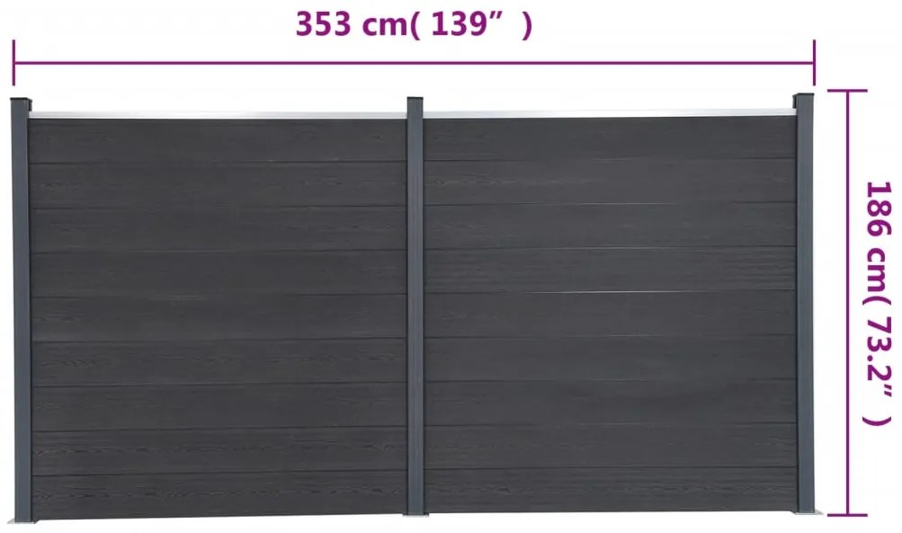 Conjunto de painéis de vedação 353x186 cm WPC cinzento