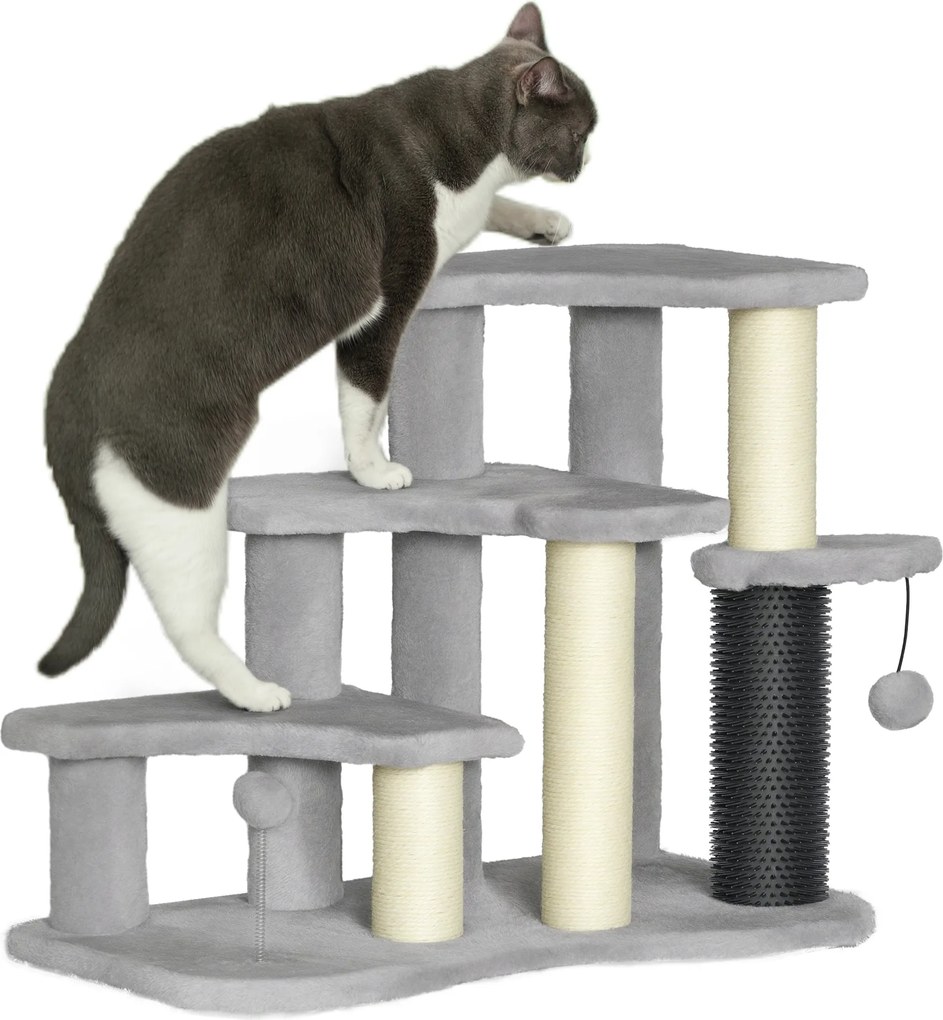 Arranhador para gatos em forma de torre para arranhar, com 50 cm de altura, com plataformas de pelúcia e bolas, para gatos com menos de 5 kg, cinzento