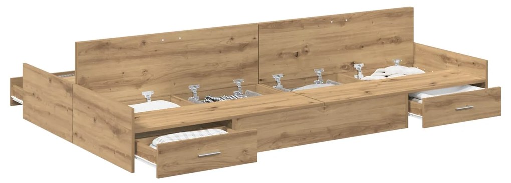 vidaXL Estrado de cama com arrumação Carvalho Artesanal 120 x 200 cm