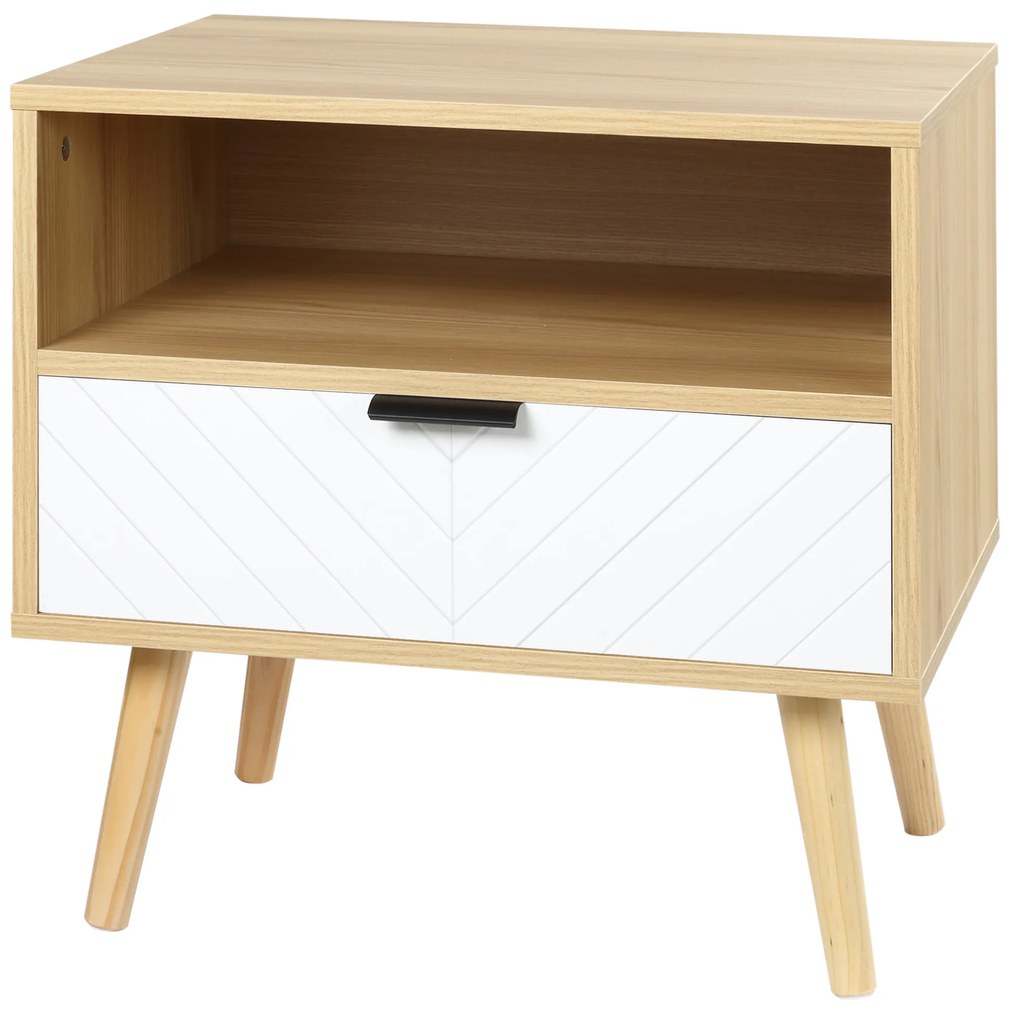 Mesa de Cabeceira de Estilo Moderno Mesa Auxiliar com 1 Gaveta e 1 Prateleira Aberta para Quarto 50x39,5x49,5 cm Natural