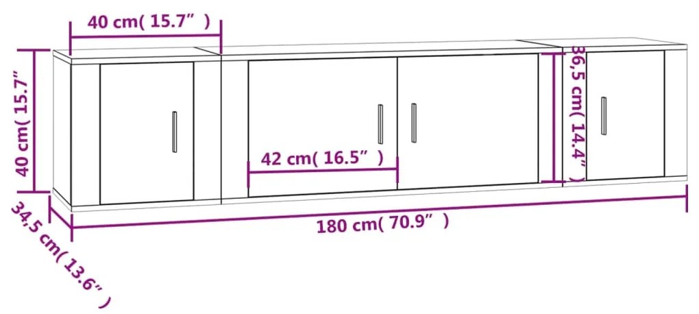 3 pcs conjunto móveis de TV madeira processada branco brilhante