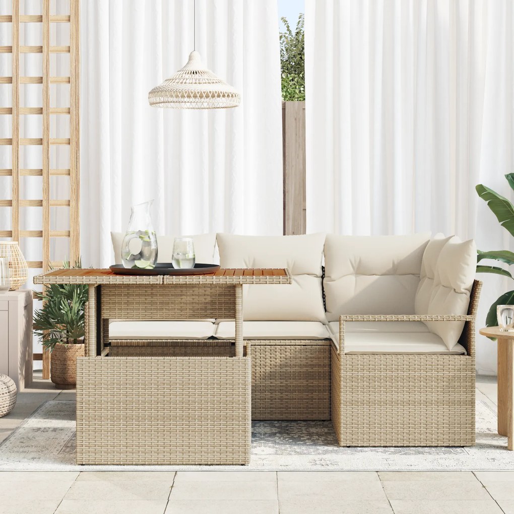 Conjunto de Sofá de Jardim vidaXL de 5 Peças com Almofadas Bege de Rat