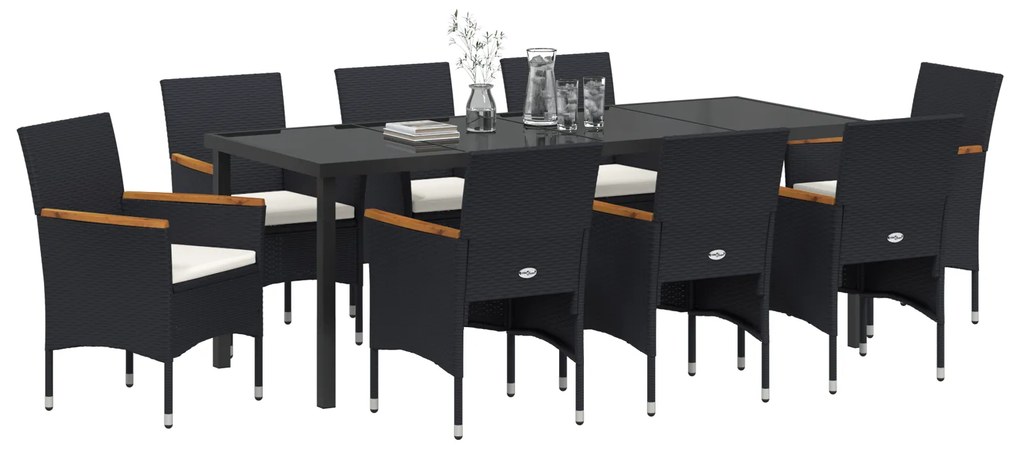 Conjunto de Jantar de Jardim 9 Peças Vime Poliéster Preto