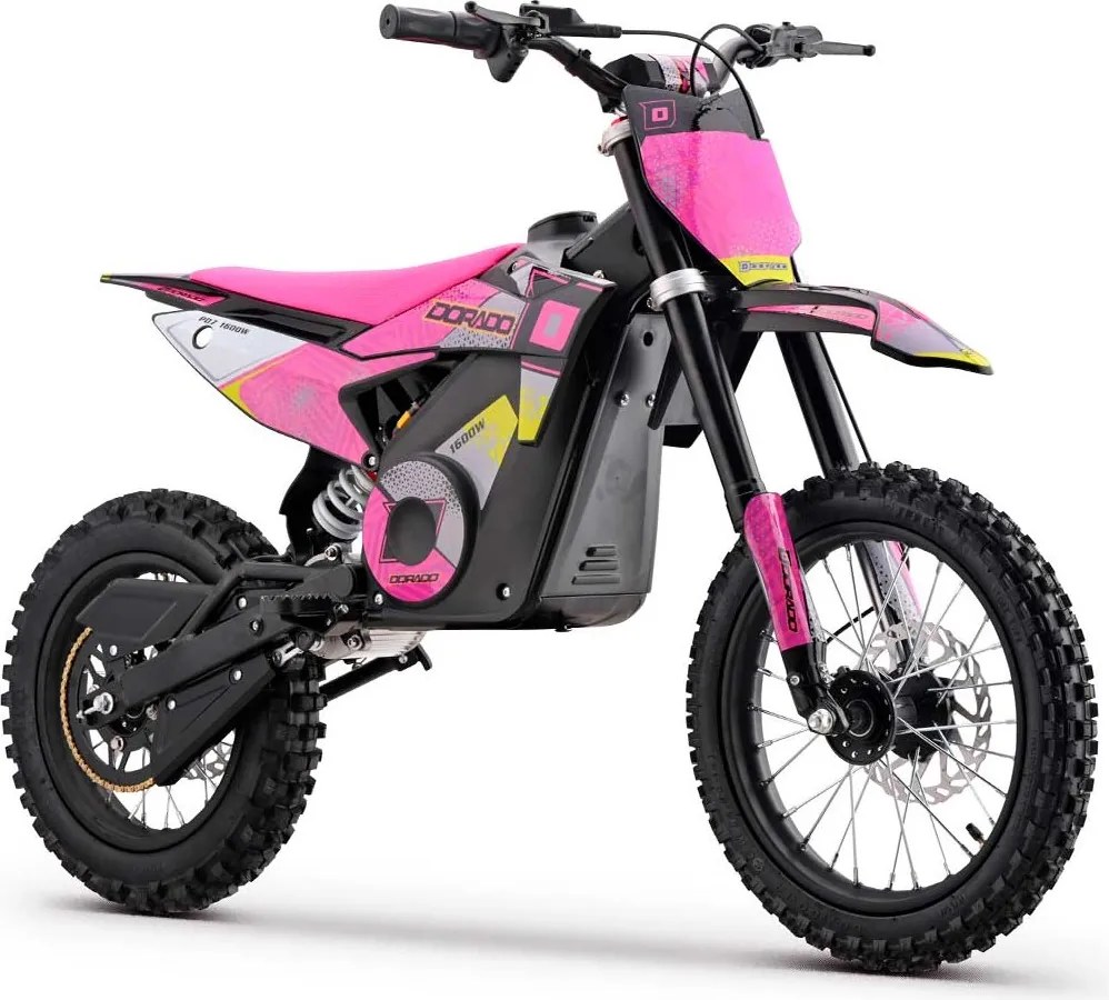 Mini moto elétrica para crianças velocidade até 38 km/h aprox. C/Limitador 1600W DORADO PD7 14/12" Rosa