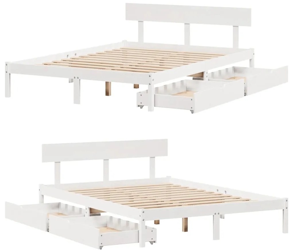 Cama sem colchão 135x190 cm madeira de pinho maciça branco