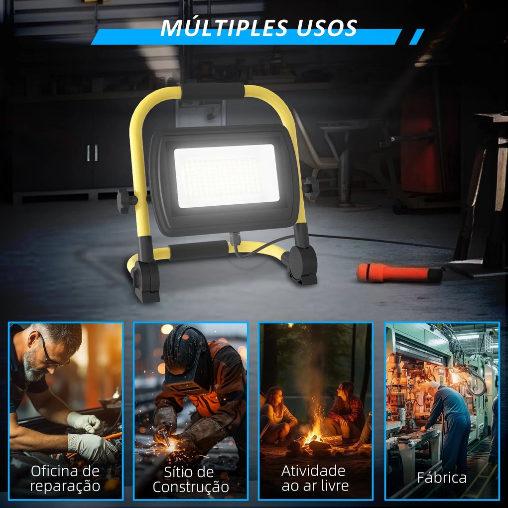 Preojetor LED Recarregável com Cabeças e Suporte Ajustáveis 50W 4250 L