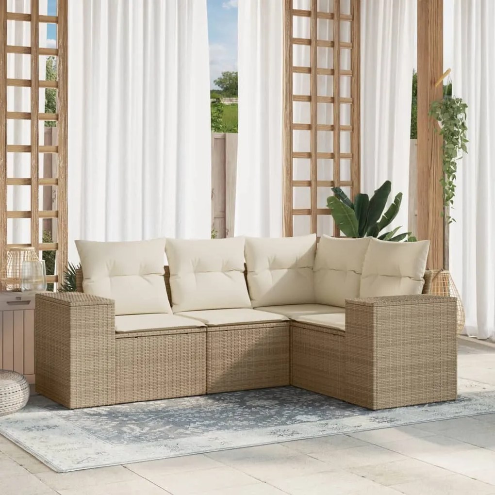 vidaXL 4 pcs conjunto de sofás para jardim c/ almofadões vime PE bege