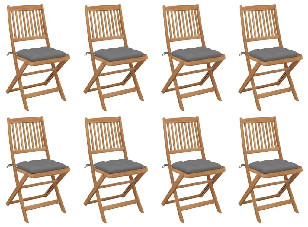 vidaXL Cadeiras de exterior dobráveis c/ almofadões 8pcs acácia maciça