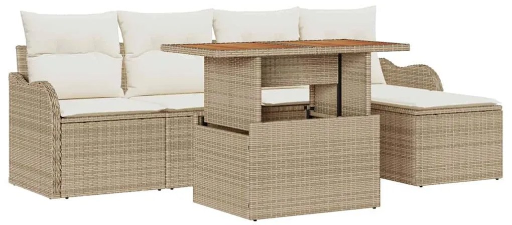 Conjunto de Sofá de Jardim 6 Peças com Almofadas de Polirattan Bege