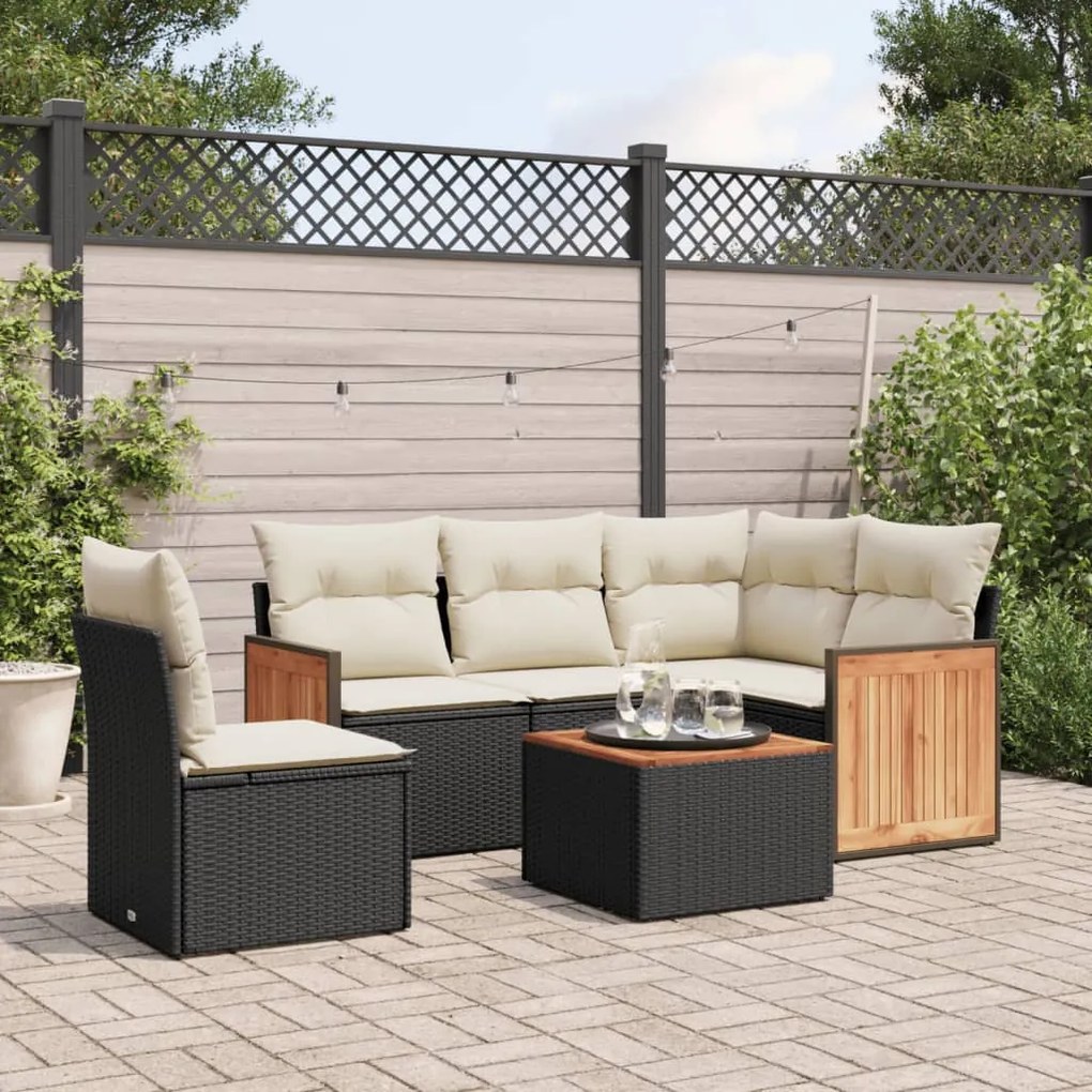 vidaXL 6 pcs conjunto sofás de jardim c/ almofadões vime PE preto