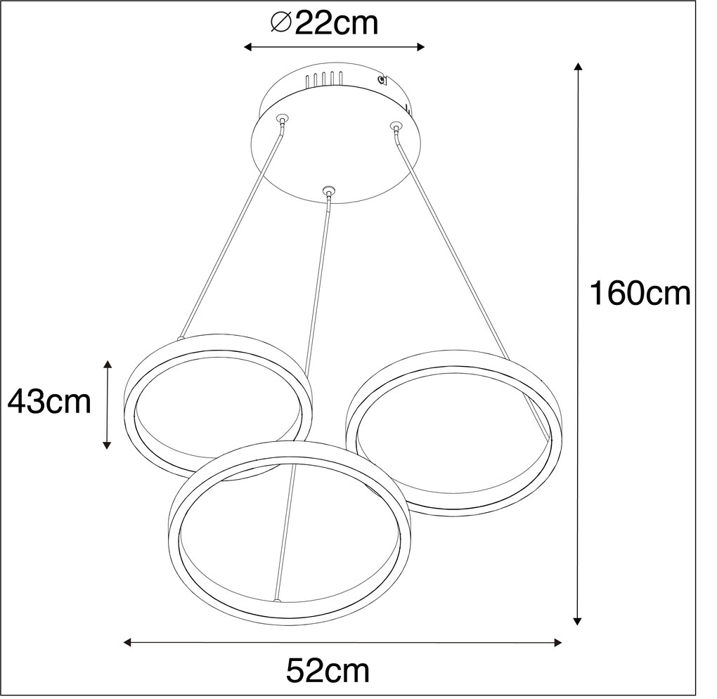 Candeeiro de suspensão preto incl. LED 3 luzes reguláveis de 3 etapas - RONDAS Moderno