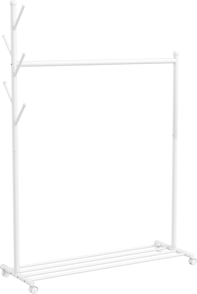 HOMCOM Charriot com Rodas 5 Ganchos Barra para Pendurar e Prateleira Inferior 120x43x171 cm Branco | Aosom Portugal