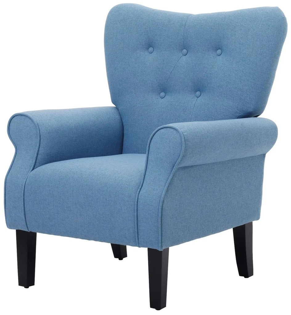 HOMCOM Poltrona de Sala de Estar Estofada Poltrona Relax com Apoio para os Braços Assento Acolchoado e Pés de Madeira Estilo Moderno para Dormitório 78x74x97cm Azul Claro