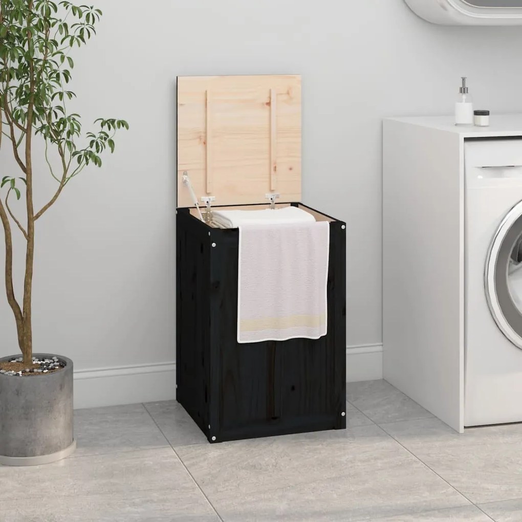 823568 vidaXL Caixa para roupa 44x44x66 cm madeira de pinho maciça preto