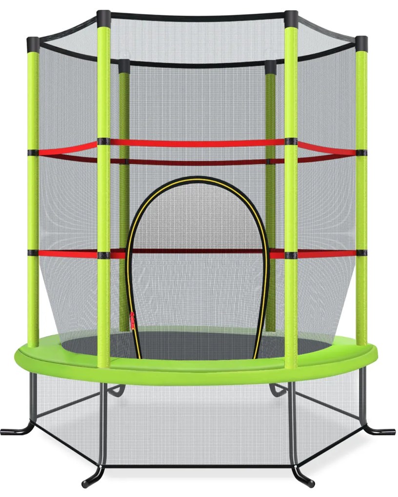 Trampolim para crianças 165 cm com rede de segurança e almofada de mola recreativa Estrutura em aço Verde